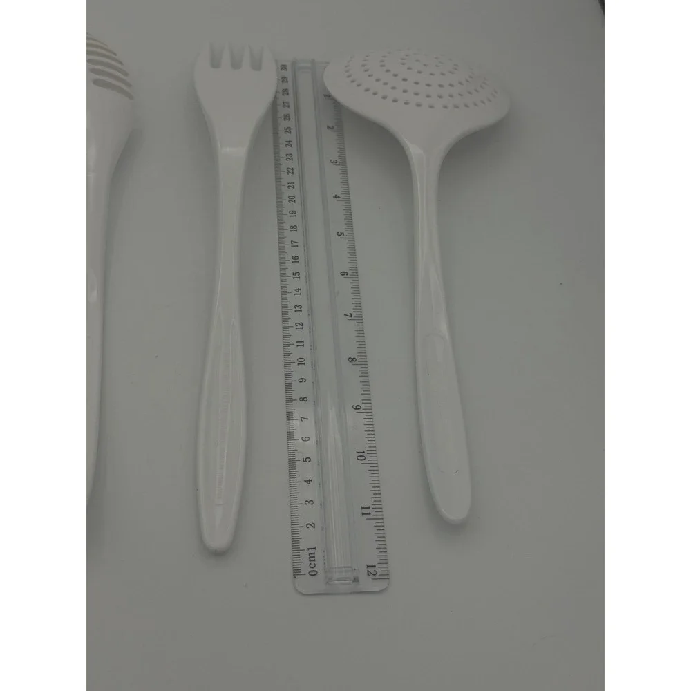 Vintage White Melamine Kitchen Utensil Set Spatula Pasta Server Fork Skimmer
